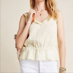 Cloth & Stone Anthropologie Yellow Linen Ruffled Peplum Top Size M Sleeveless
